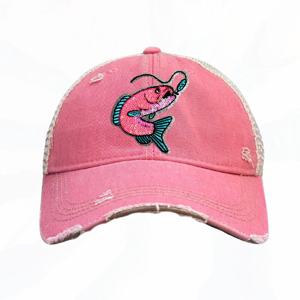 Sequinned Fish on a Hook Trucker Hats - 5 Colors