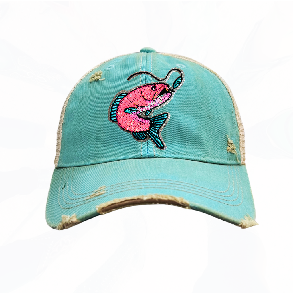 Sequinned Fish on a Hook Trucker Hats - 5 Colors