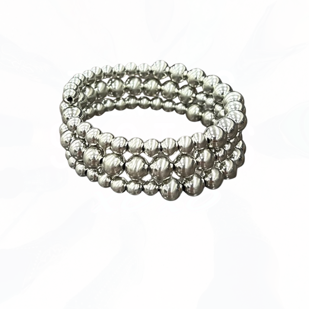 Chunky Shiny Wrap Silver Beads Bracelet