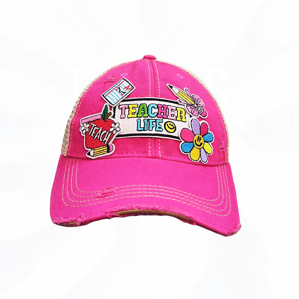 Teacher Life Cluster Patch Foam Trucker Hat Hot Pink