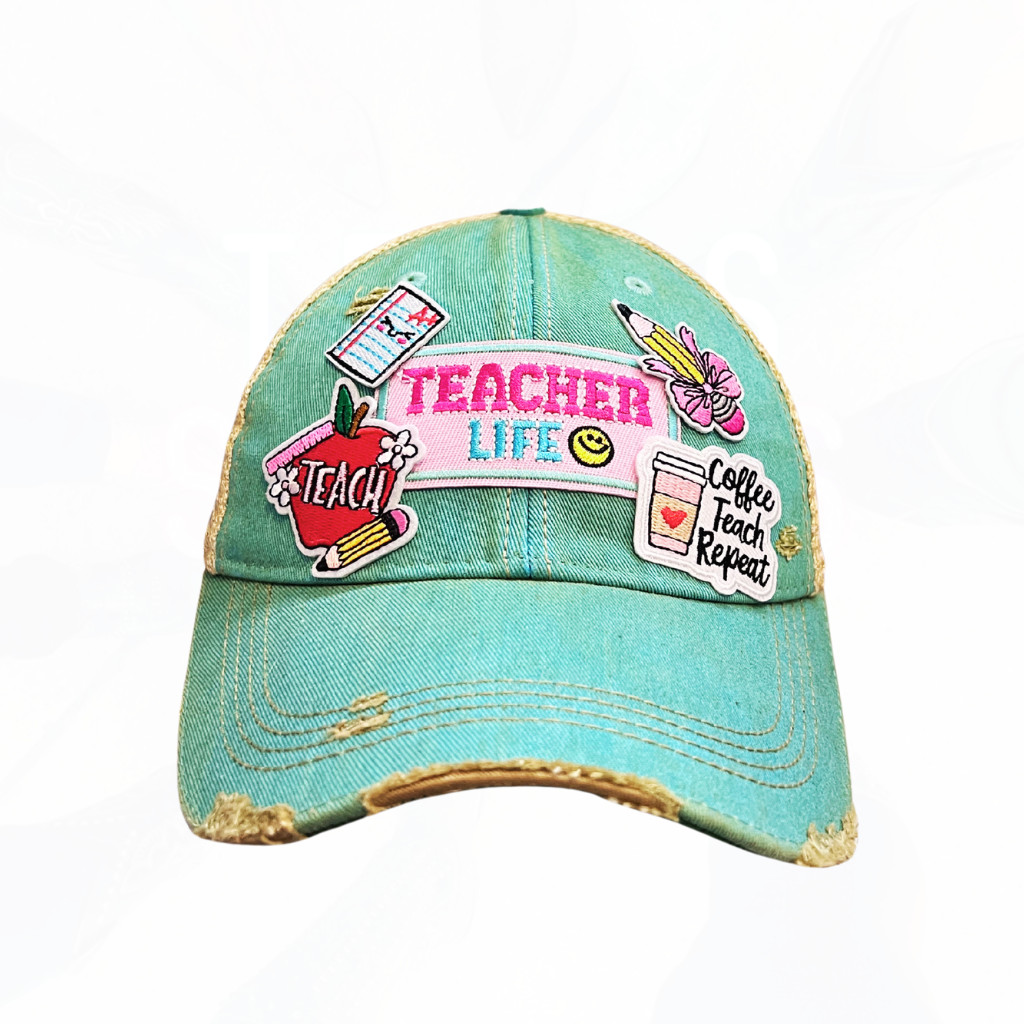 Teacher Life Cluster Patch Foam Trucker Hat Turquoise