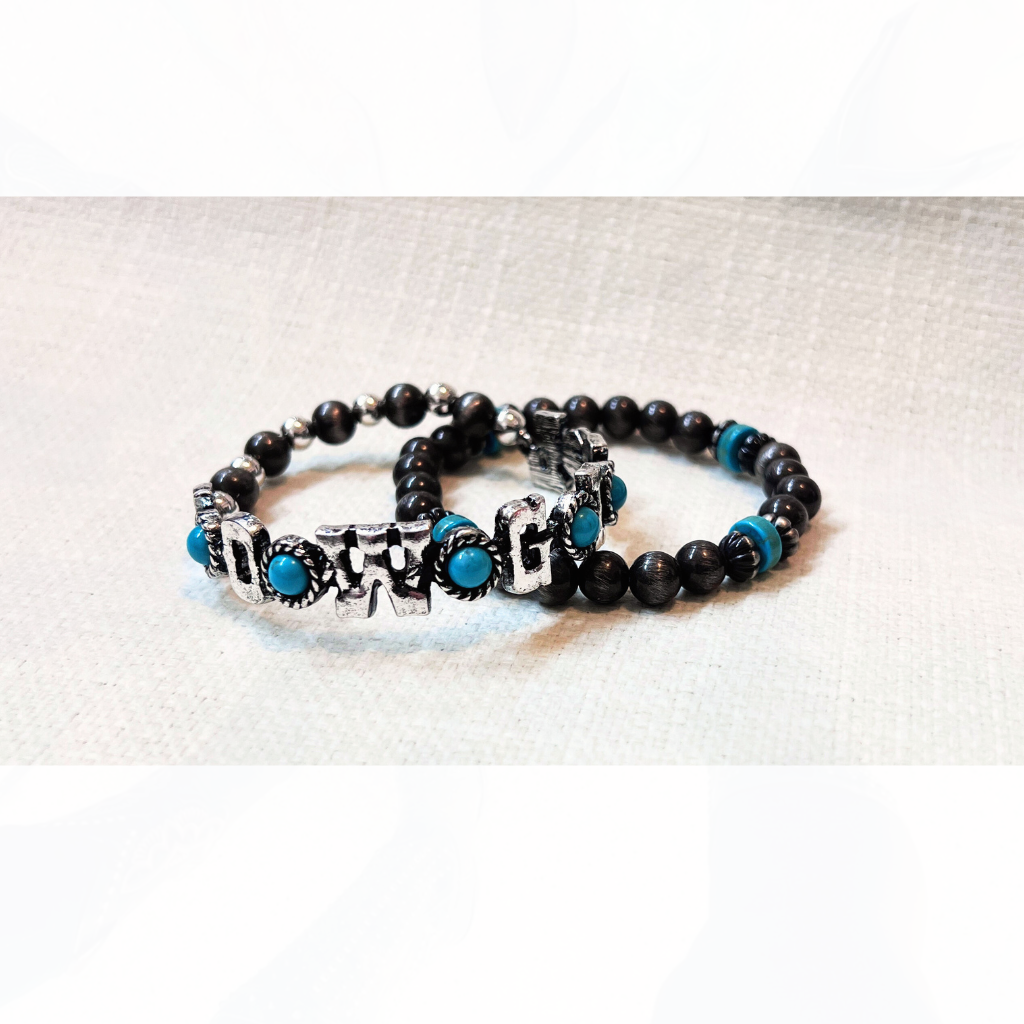 Silver & Turquoise COWGIRL Stretch Bracelet Set