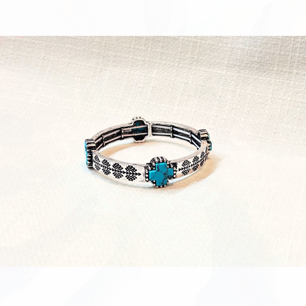 Silver & Turquoise Cross Stretch Bracelet