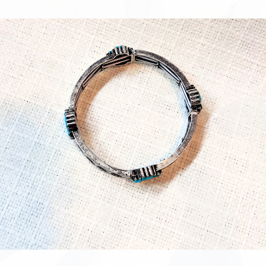 Silver & Turquoise Cross Stretch Bracelet