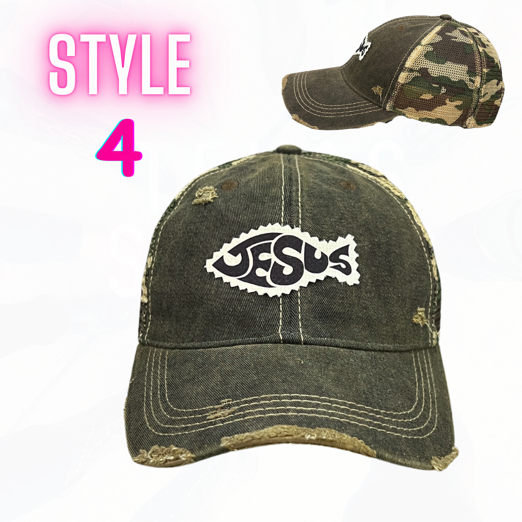 JESUS FISH PATCH HATS- 8 COLORS
