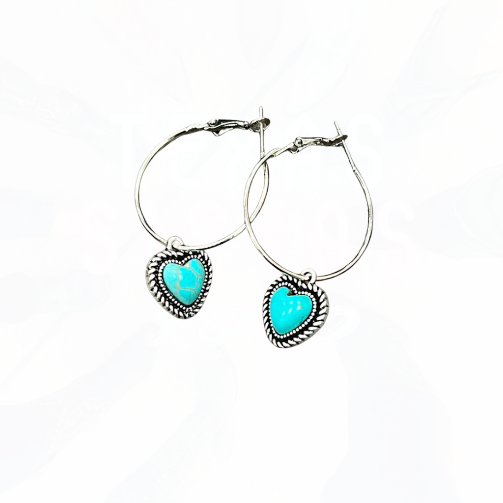 Heart Drop Turquoise Hoop Earrings