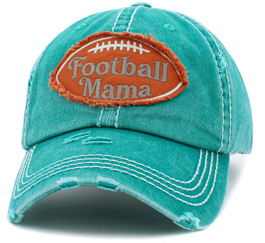 FOOTBALL Mama Distressed Hat - Turquoise