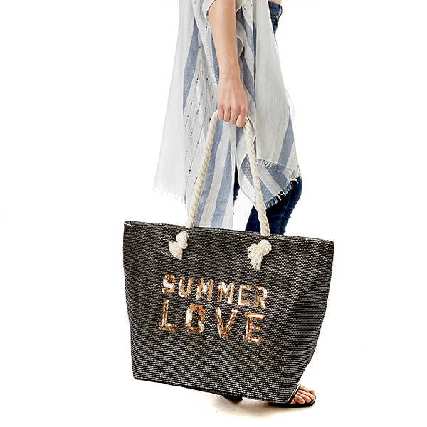 SUMMER LOVE BLING ROPE TOTE BAG Black