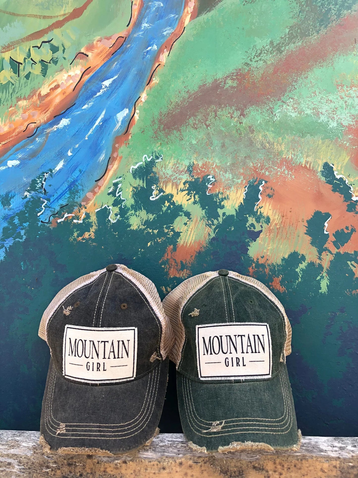 Mountain Girl Distressed Trucker Hat