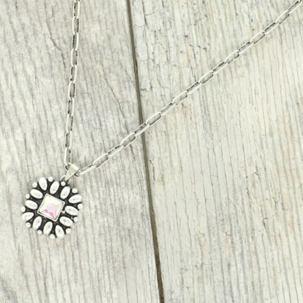 Western Floral Square Pendant Necklace