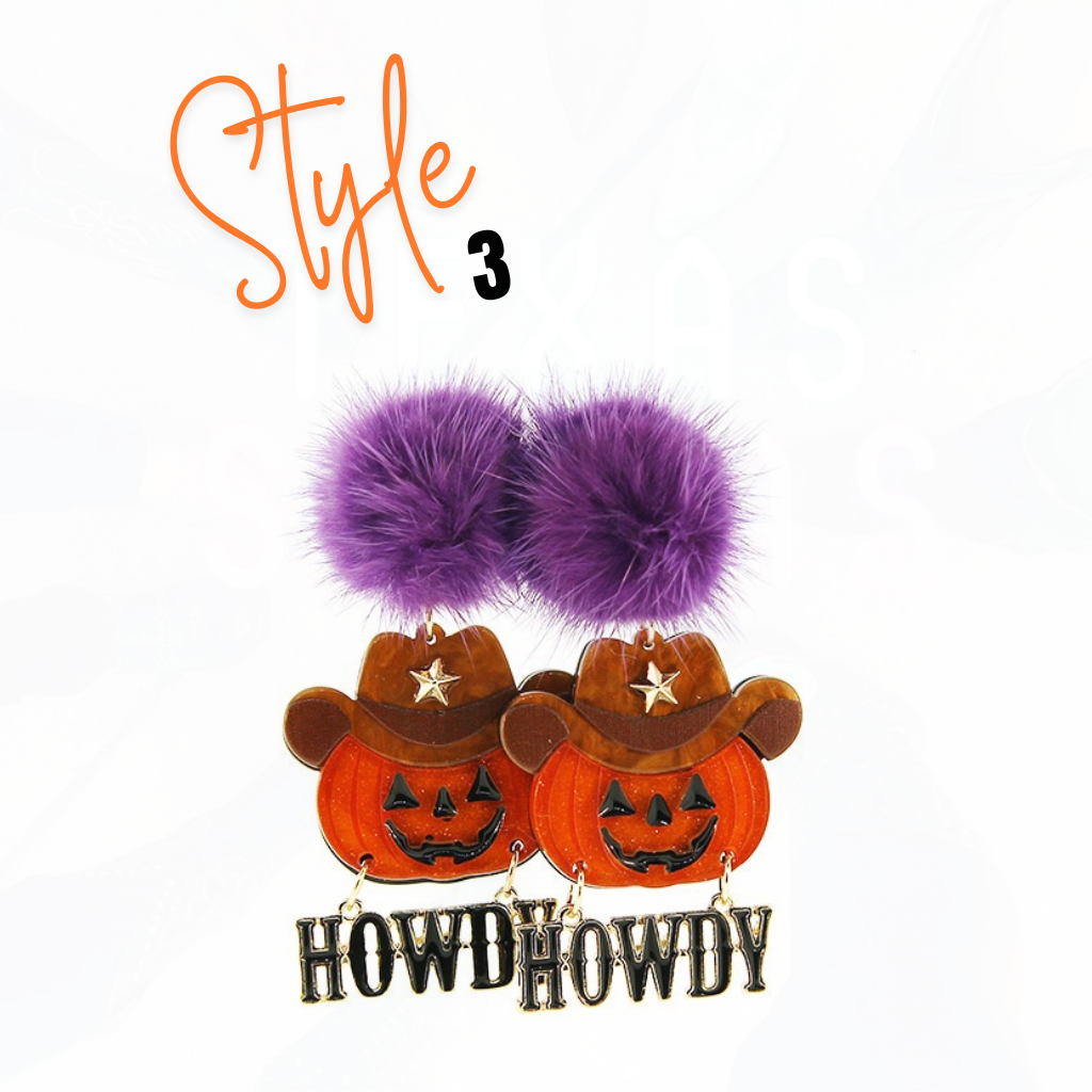 Howdy Pumpkin Halloween Earrings - 4 Styles