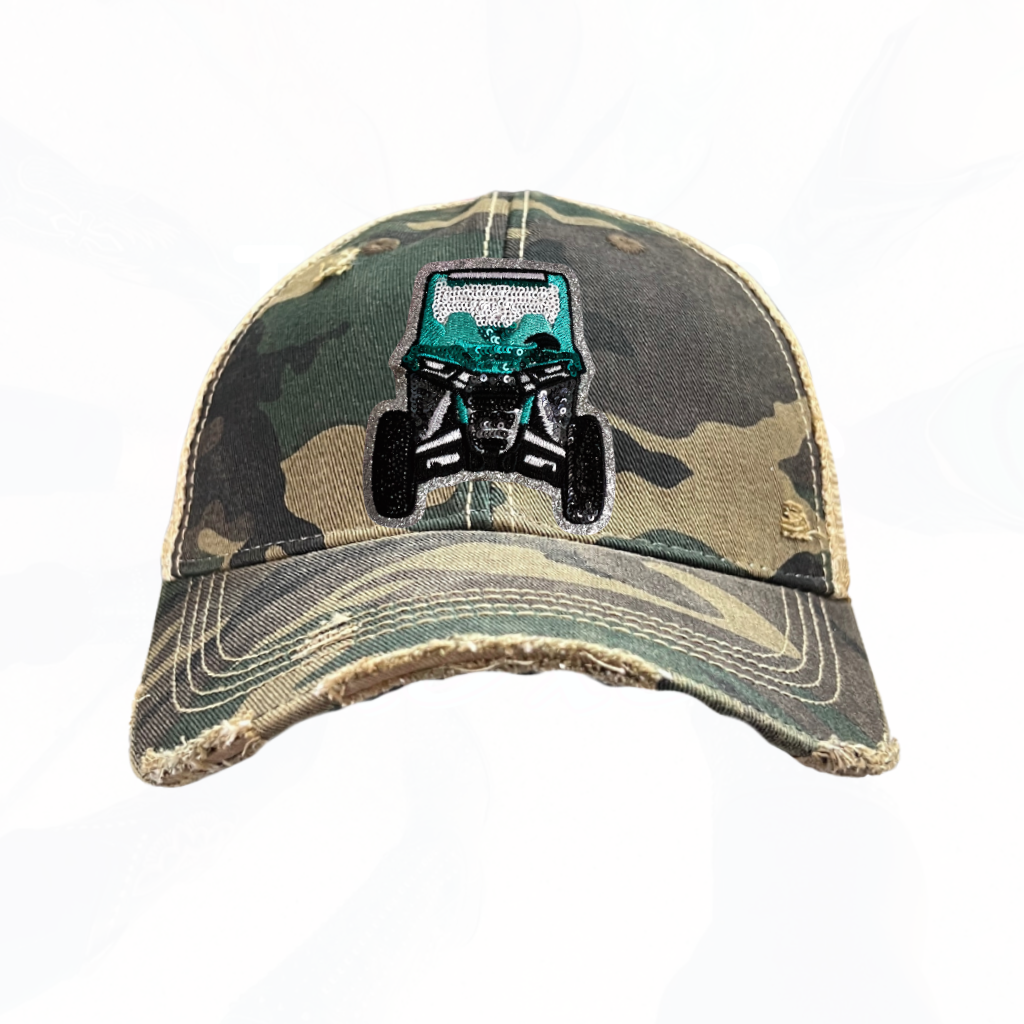 Sequinned Turquoise ATV 4 Wheeler Trucker Hats T - 8 Colors