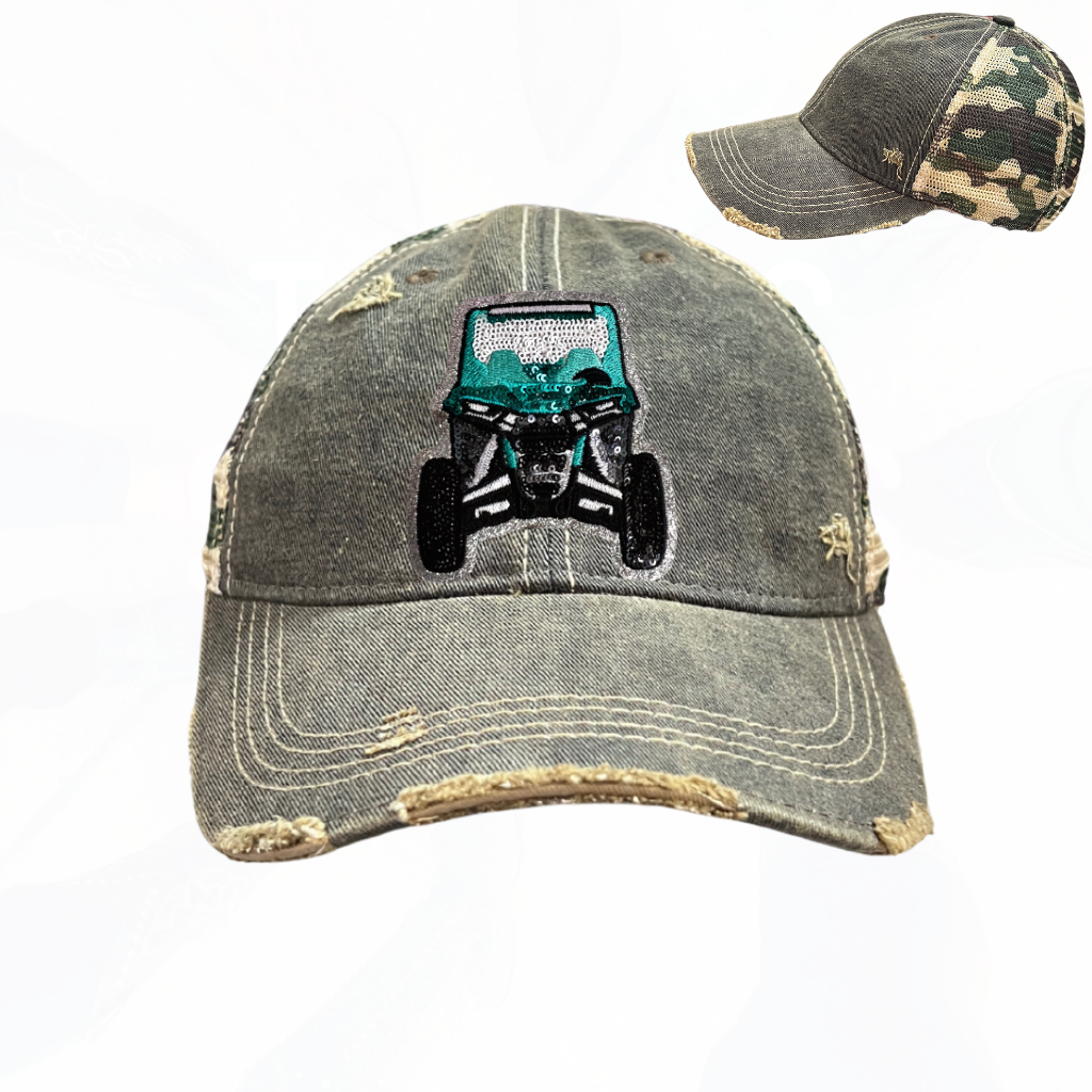 Sequinned Turquoise ATV 4 Wheeler Trucker Hats T - 8 Colors