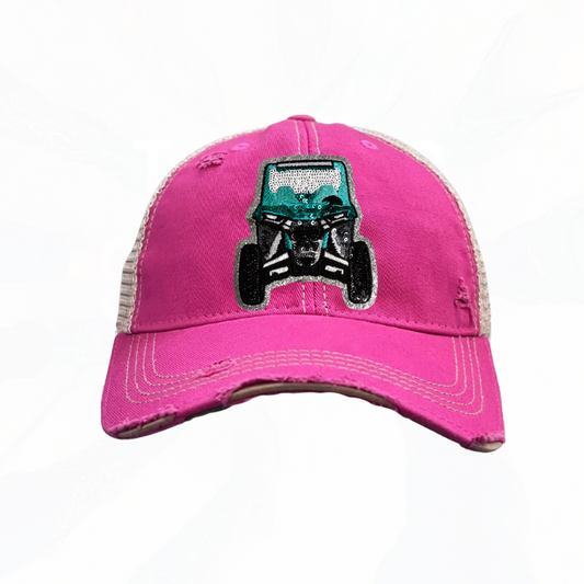 Sequinned Turquoise ATV 4 Wheeler Trucker Hats T - 8 Colors