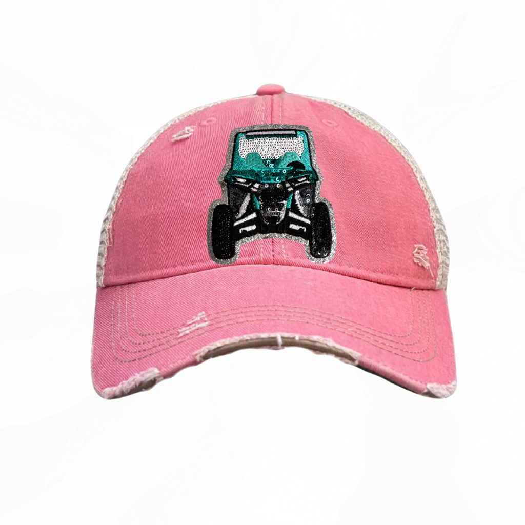 Sequinned Turquoise ATV 4 Wheeler Trucker Hats T - 8 Colors