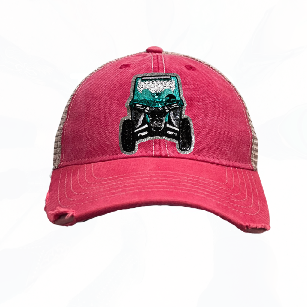 Sequinned Turquoise ATV 4 Wheeler Trucker Hats T - 8 Colors