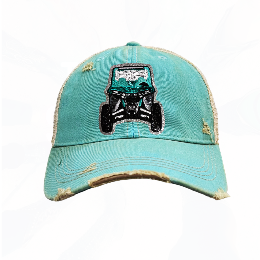 Sequinned Turquoise ATV 4 Wheeler Trucker Hats T - 8 Colors