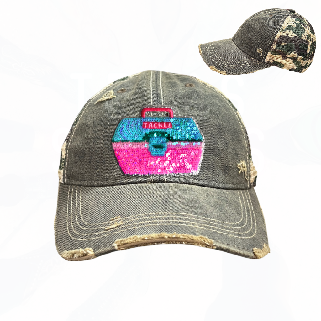 Sequinned Fishing Tackle Box Trucker Hats - Fun Colors