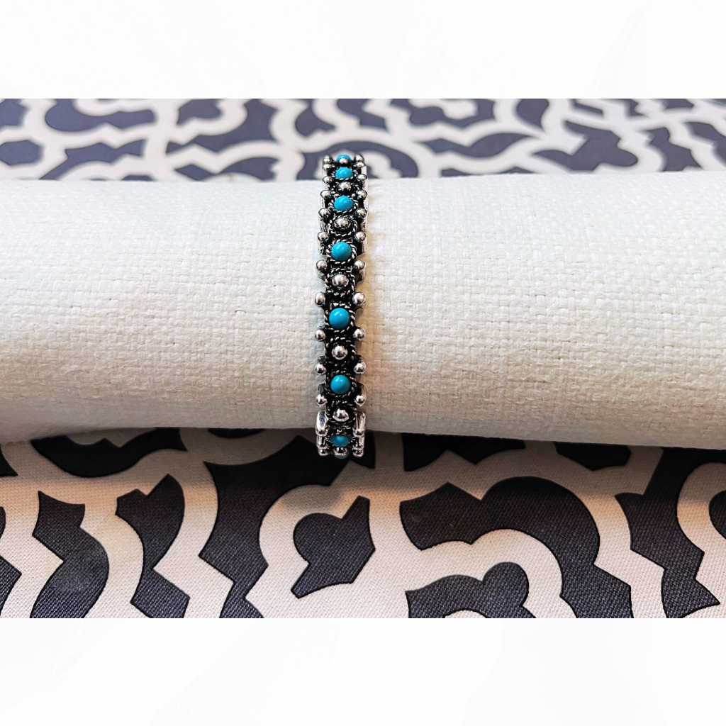 Silver & Turquoise Bead Stretch Bracelet