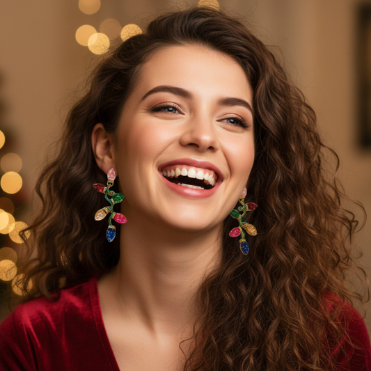 Glitter Christmas Lights Dangle Post Earrings - Red or Pink