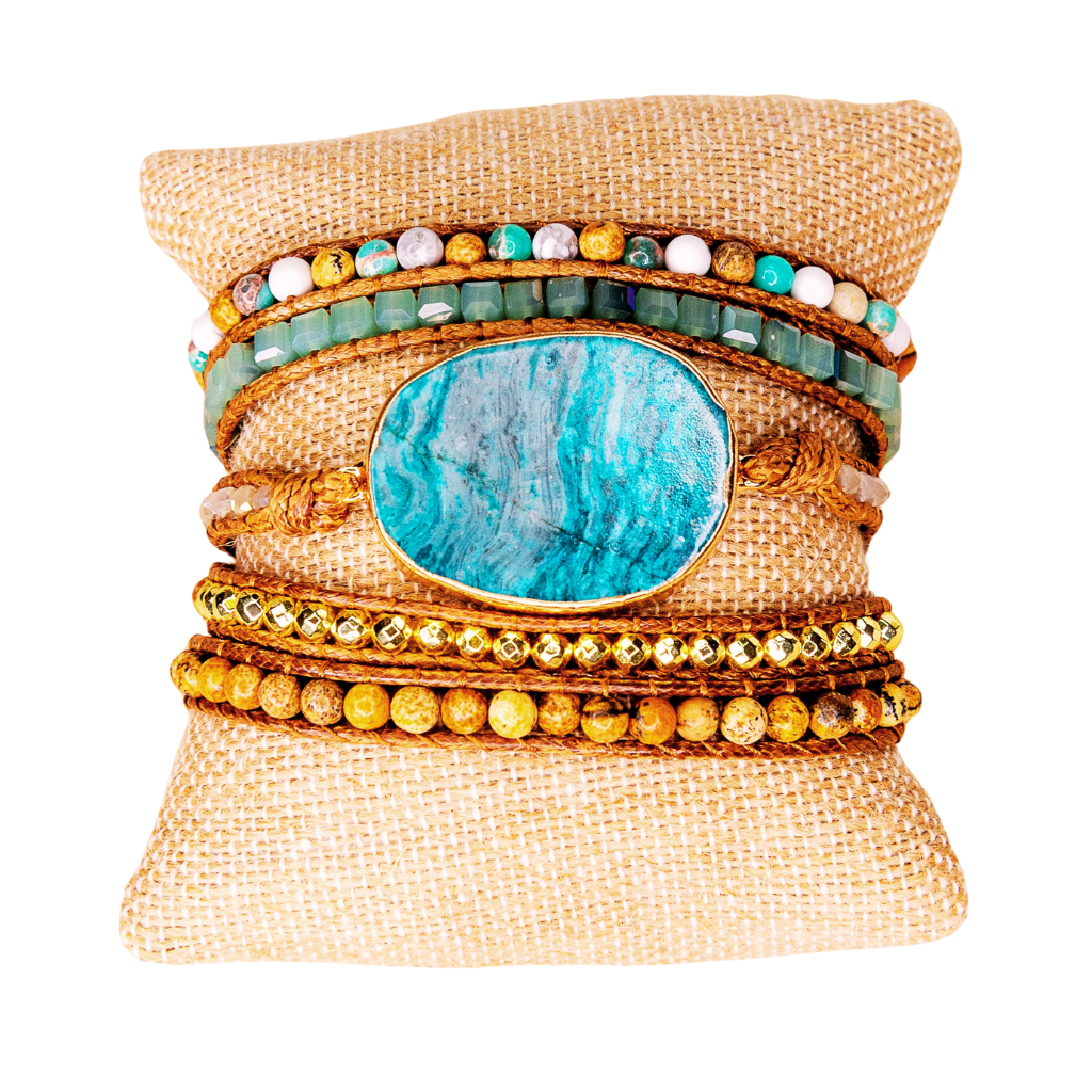 Turquoise Jasper Color Vegan Wrap Bracelet