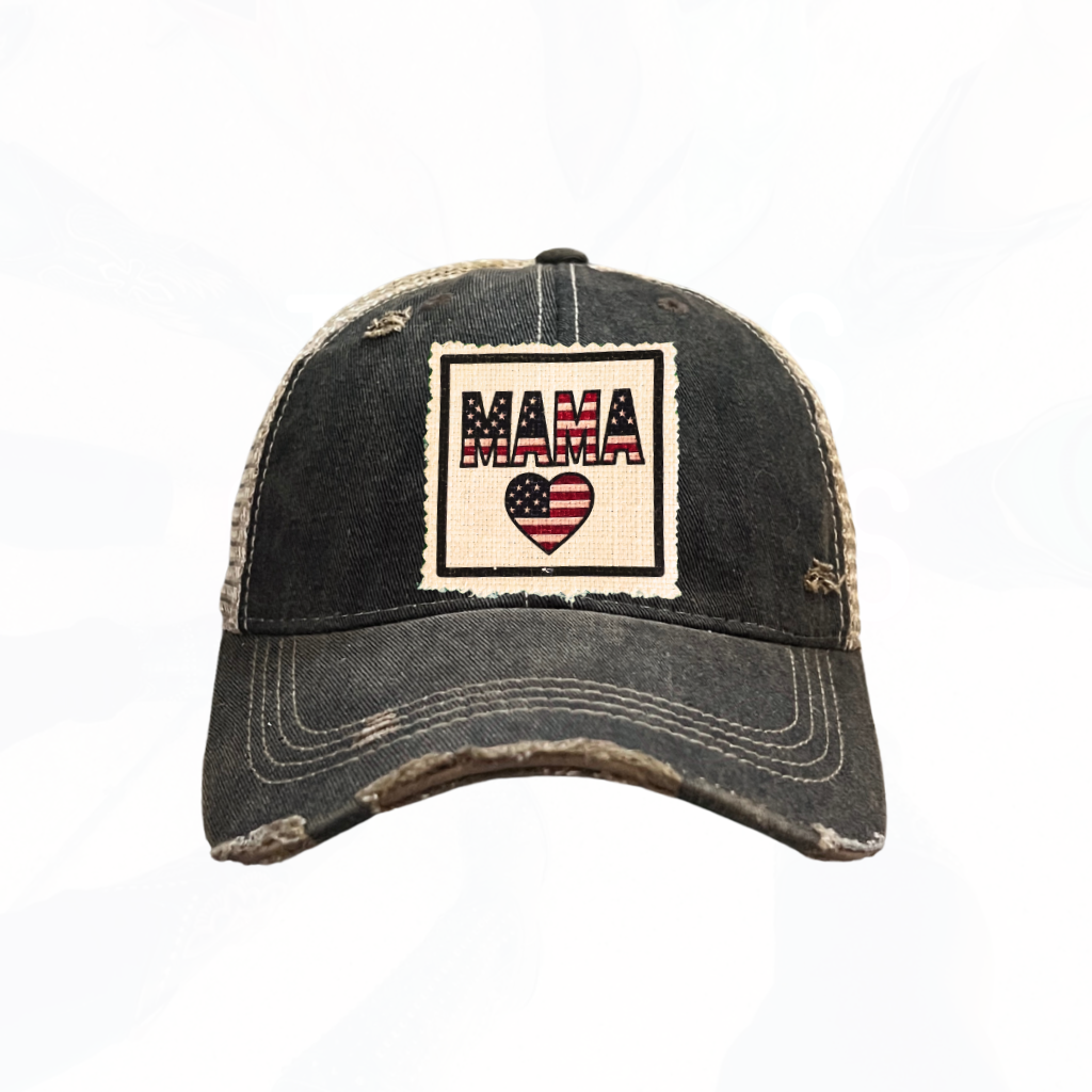 USA Flag MAMA Heart Trucker Hat - 4 COLORS