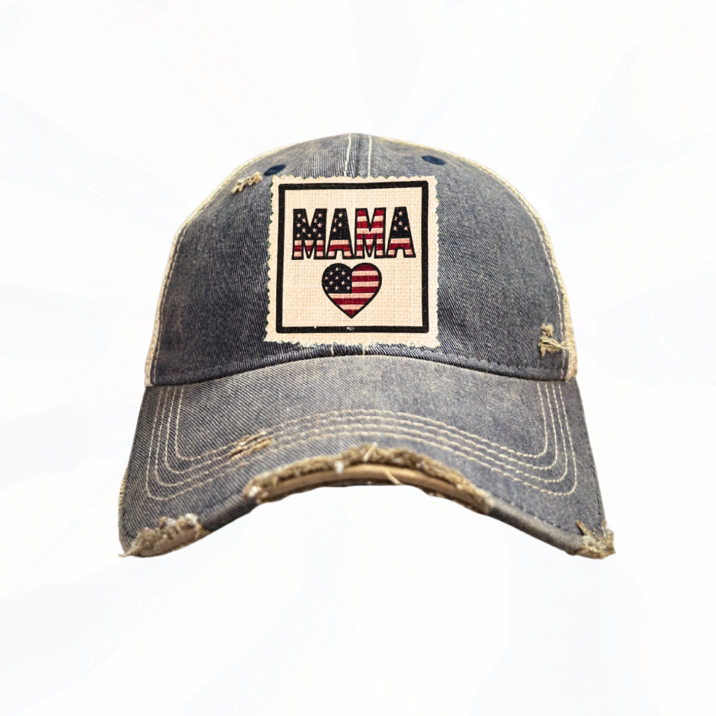 USA Flag MAMA Heart Trucker Hat - 4 COLORS