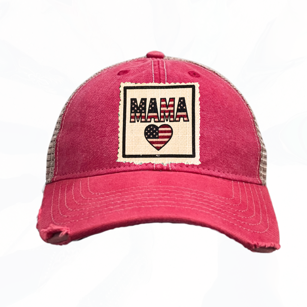 USA Flag MAMA Heart Trucker Hat - 4 COLORS
