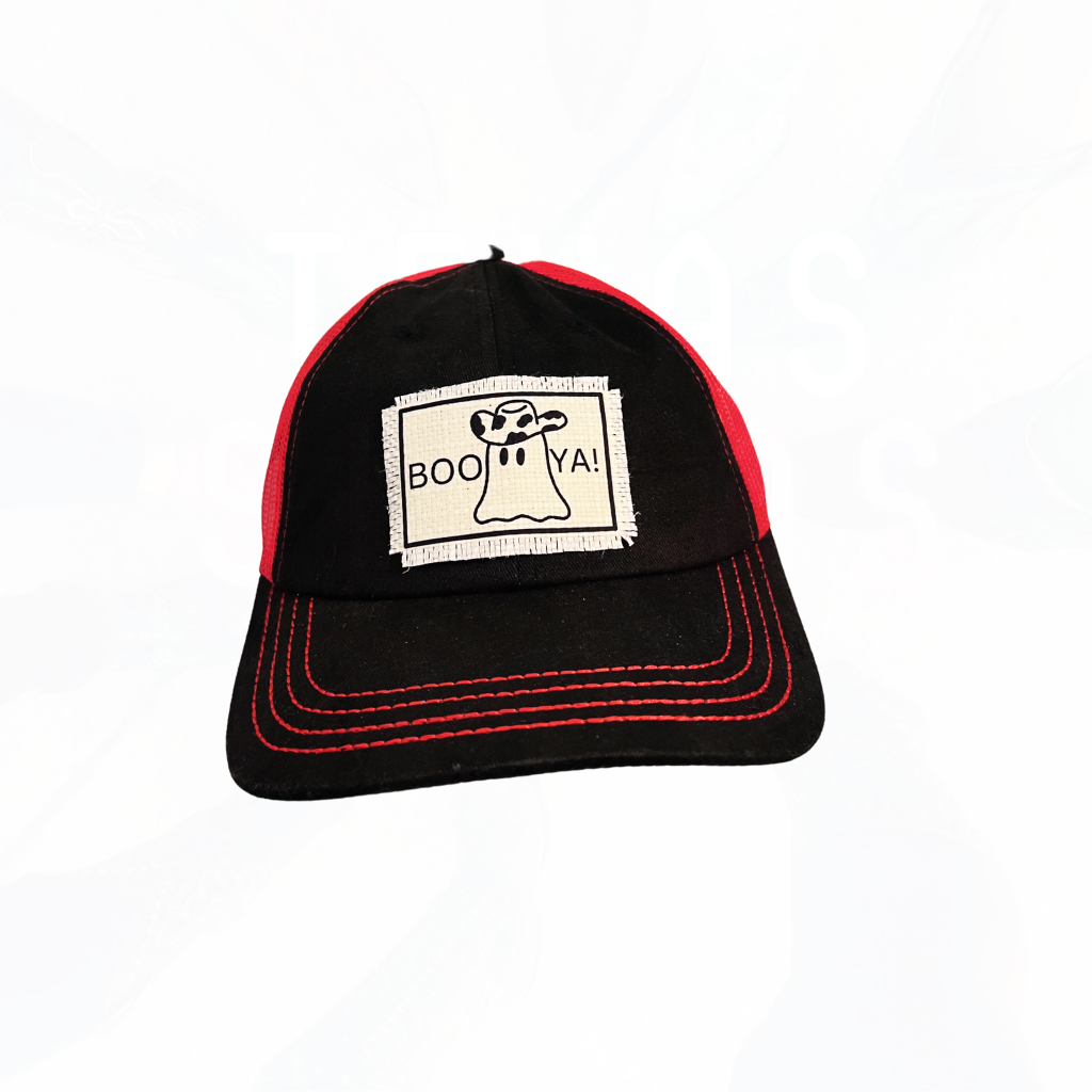 BOO-YA! Cowboy Ghost on CC Black & Red Trucker Hat