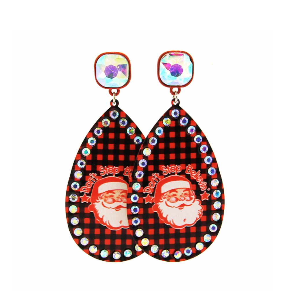 Christmas Bling Don't Stop Believin' Santa Earrings