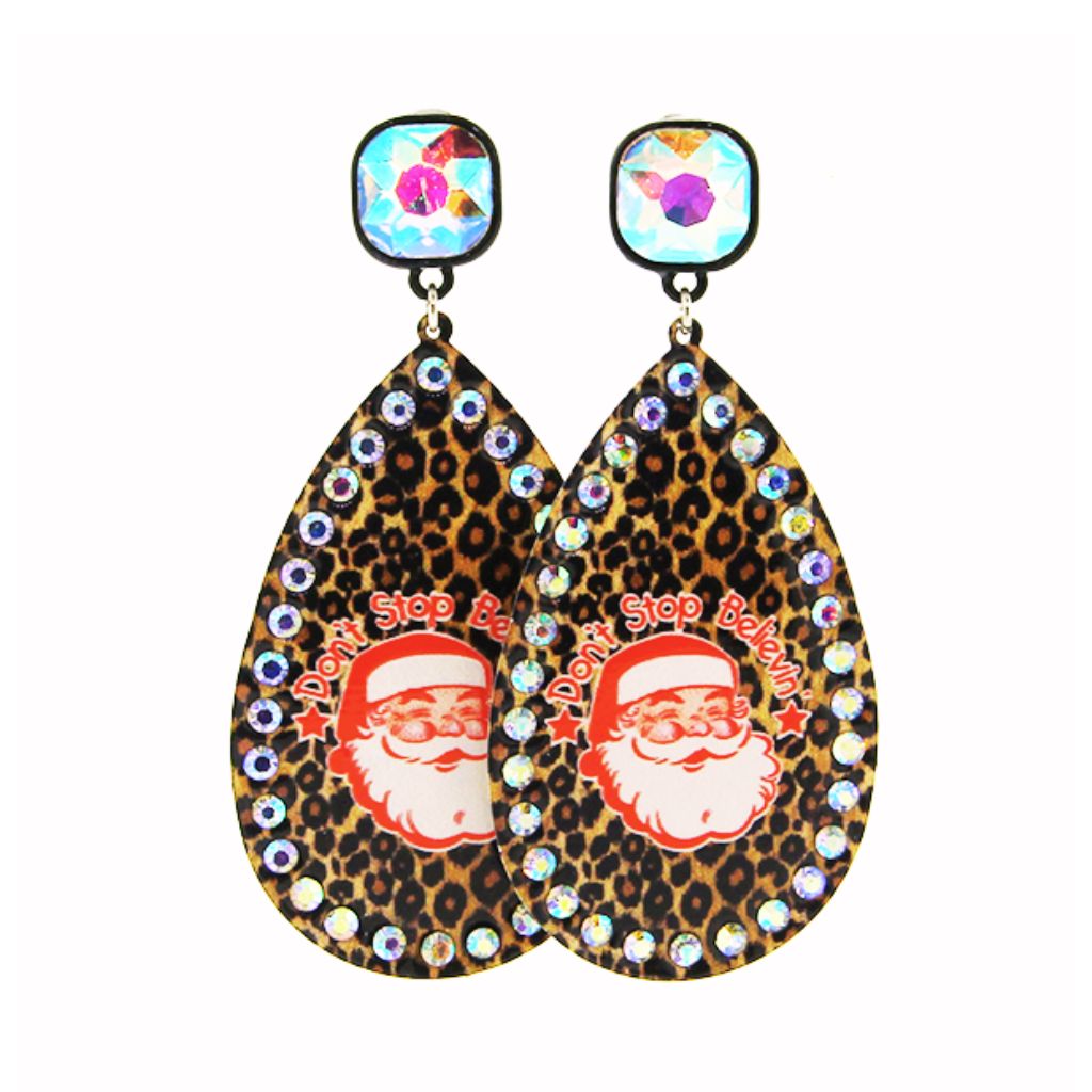 Christmas Bling Don't Stop Believin' Santa Earrings