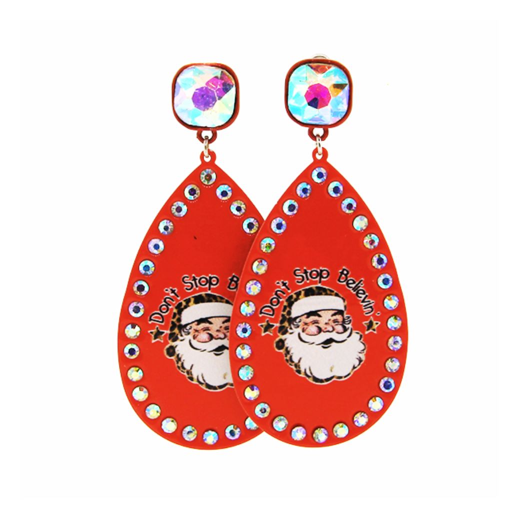 Christmas Bling Don't Stop Believin' Santa Earrings