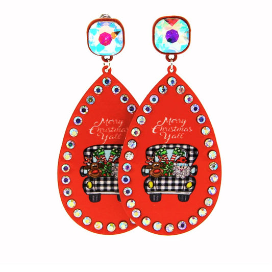 Bling Merry Christmas Y'all Earrings Truck