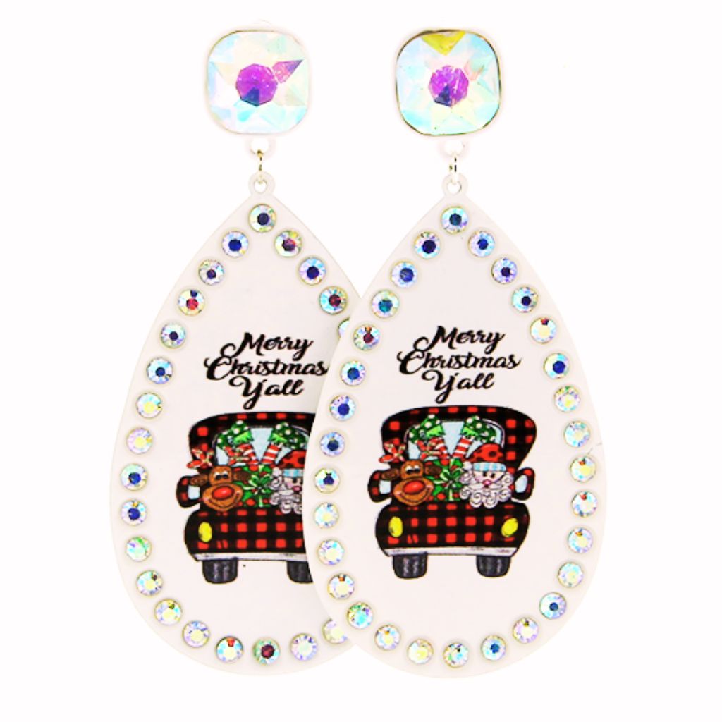 Bling Merry Christmas Y'all Earrings Truck