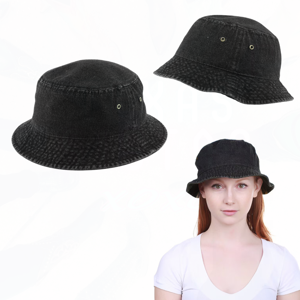 WASHED BLACK DENIM Bucket Hat
