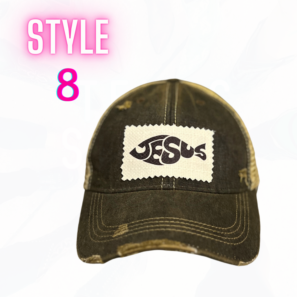 JESUS CHUBBY FISH PATCH HATS- 8 COLORS