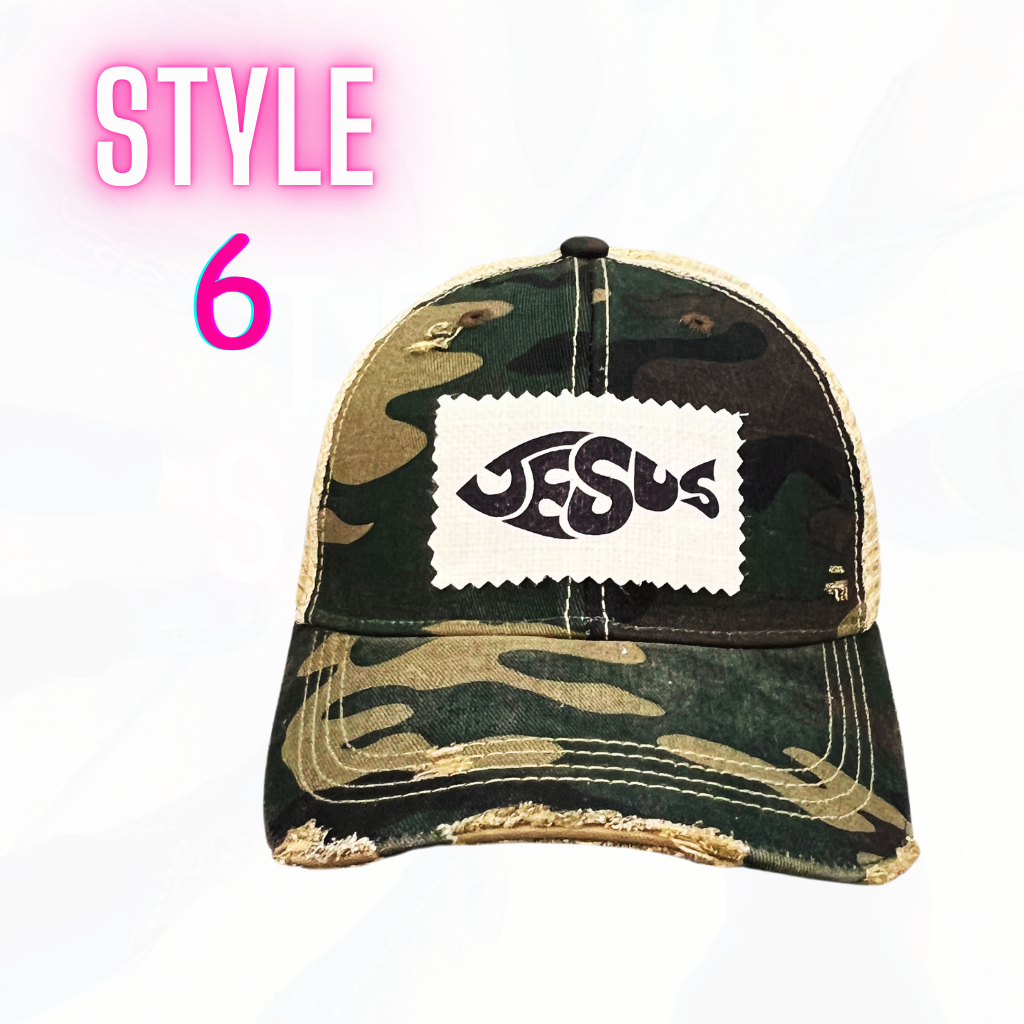 JESUS CHUBBY FISH PATCH HATS- 8 COLORS