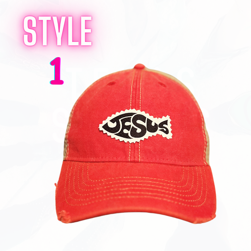 JESUS FISH PATCH HATS- 8 COLORS