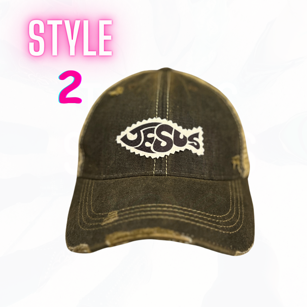 JESUS FISH PATCH HATS- 8 COLORS