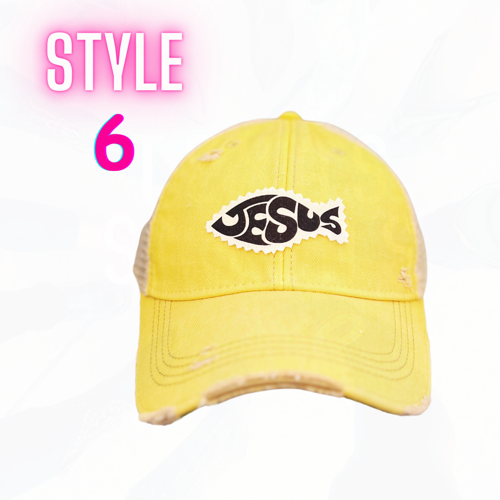 JESUS FISH PATCH HATS- 8 COLORS