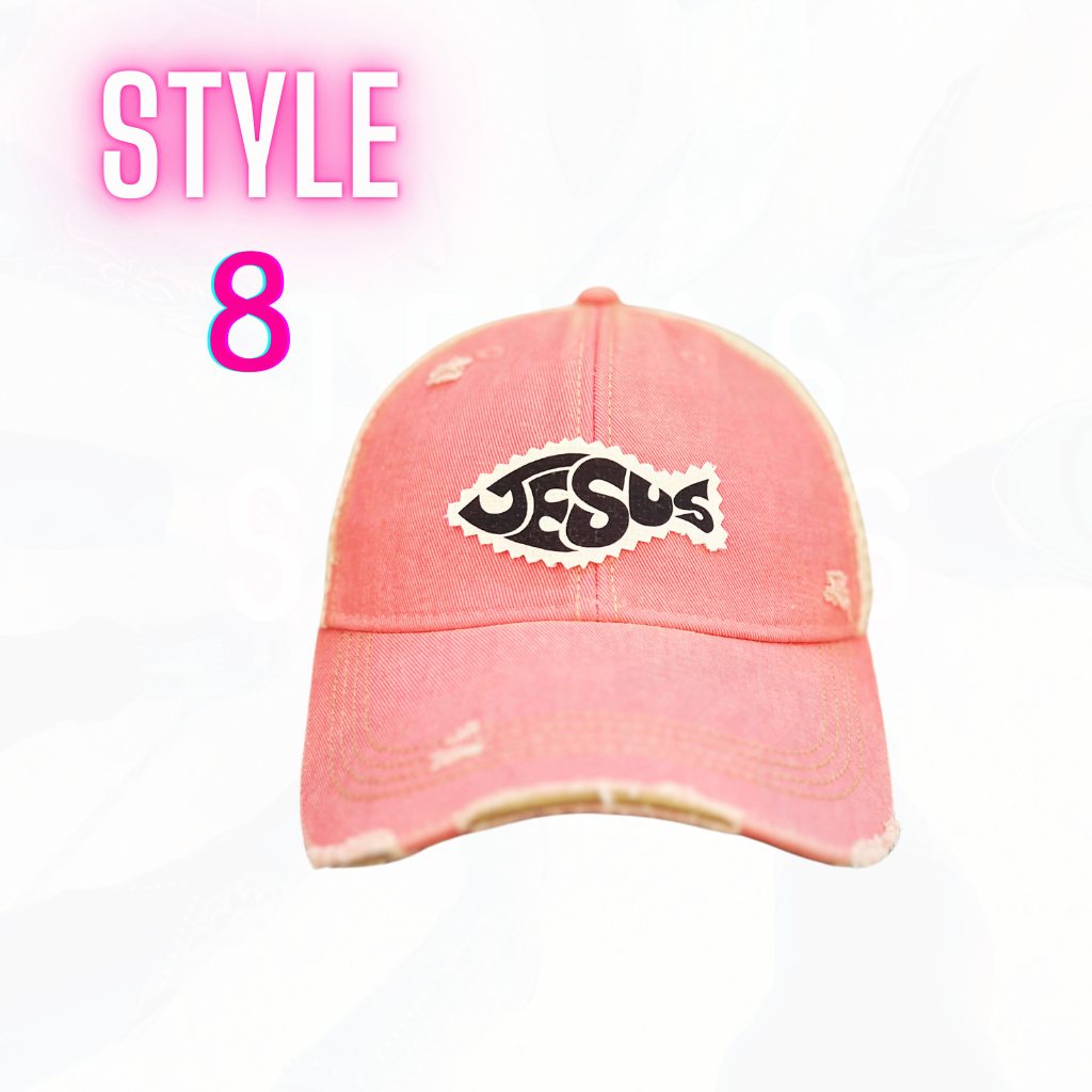 JESUS FISH PATCH HATS- 8 COLORS