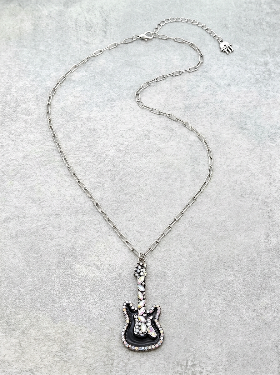 Bling Guitar Chain Necklace - BLACK
