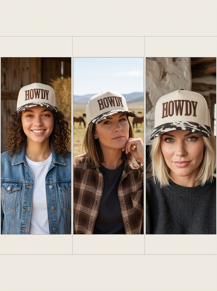 HOWDY CC Cow Print Stitched Hat