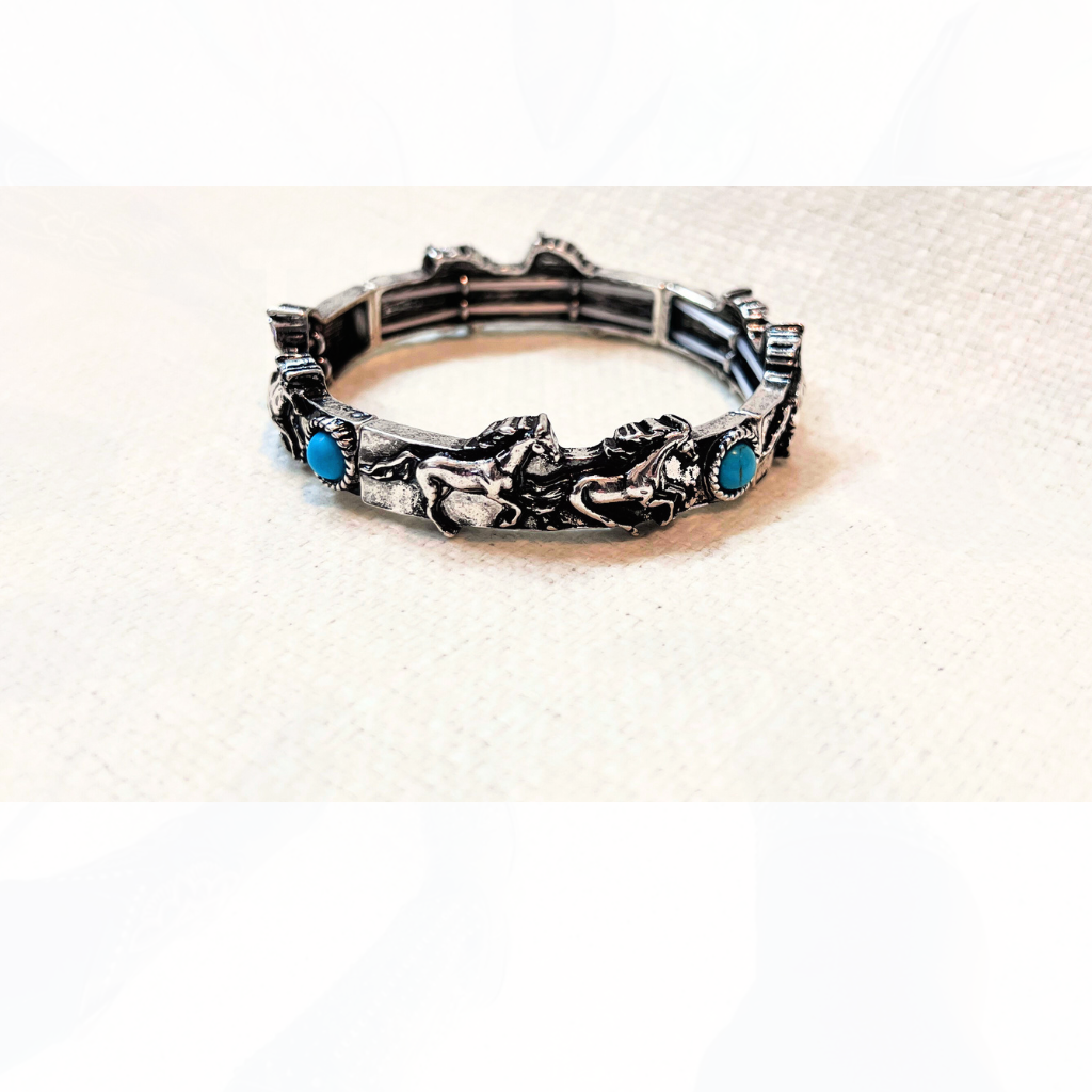 Silver & Turquoise Horse Stretch Bracelet