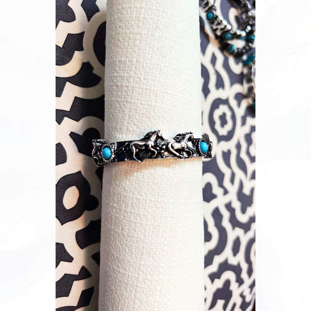 Silver & Turquoise Horse Stretch Bracelet