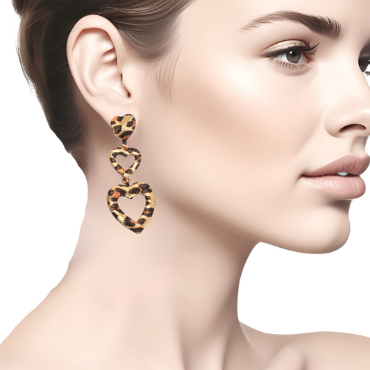 Leopard Heart Drop Earrings