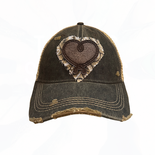 Hair-On-Hyde Leather Heart Patch Hat Bandana Accent