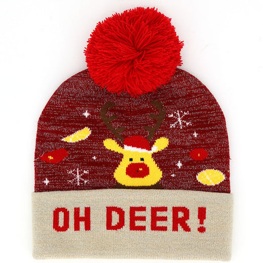 Oh Deer Christmas Pom Pom Knit Beanie - Red