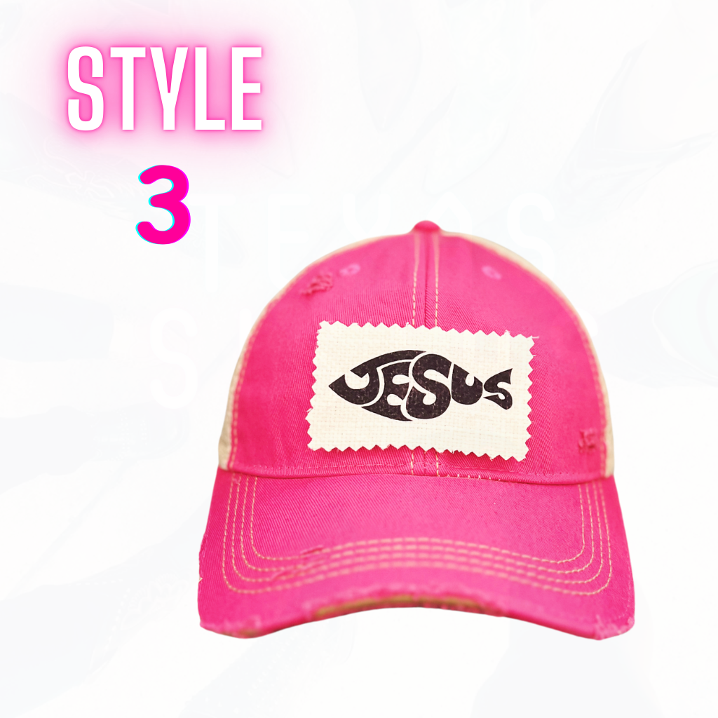 JESUS CHUBBY FISH PATCH HATS- 8 COLORS