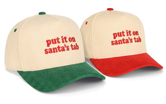 C.C. Christmas Put it on Santa's Tab Courdaroy Hats - Red or Green